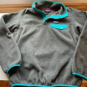 Patagonia Olive Fleece Pullover with Teal Trim